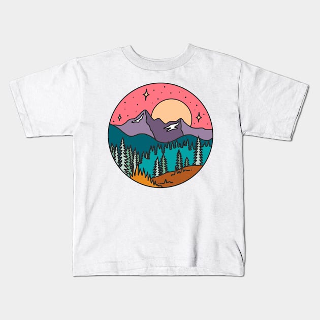 Mountain Forest Sky Kids T-Shirt by greatwave